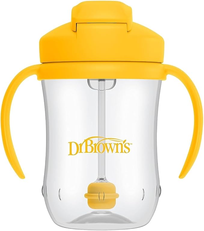 Dr. Brown's Milestones Baby's First Straw Cup, Training Cup with Weighted Straw, 9oz/270mL, Vintage Yellow, BPA Free, 6m+ (Pack of 12)