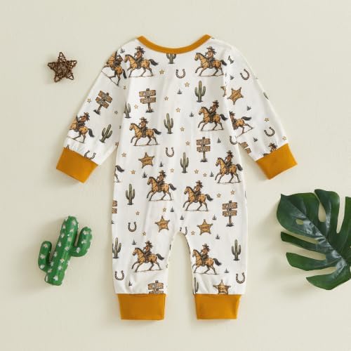 Western Baby Cowboy Clothes Neutral Zipped Fall Romper Outfit - Image 5