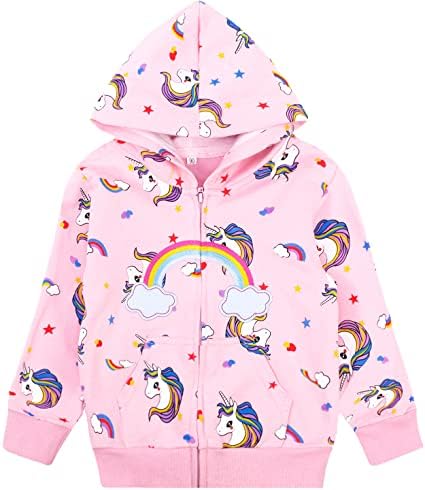 Baby Girl Zip-up Jacket Rainbow Unicorn Cotton Hoodie Sweatshirt Toddler Fall by Popshion