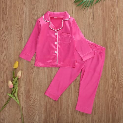 Kids Baby Girl Boy Satin Pajamas Set Button Down Sleep Shirt Top+Long Pants - Image 2