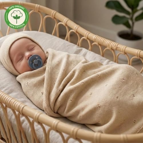 Receiving Blankets, 100% Organic Cotton Knit, Newborn Baby Swaddle | - Image 5