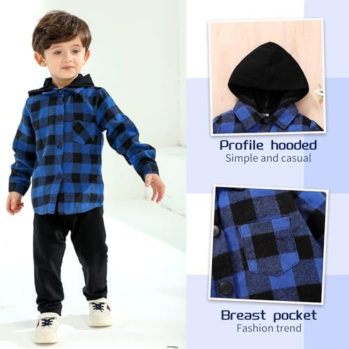 YOUNGER STAR Toddler Kids Boys Girls Flannel Hooded Plaid Shirt Button Baby Red - Image 5