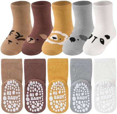 Toddler Grip Socks, 5 Pairs, Cotton Crew by SukModen
