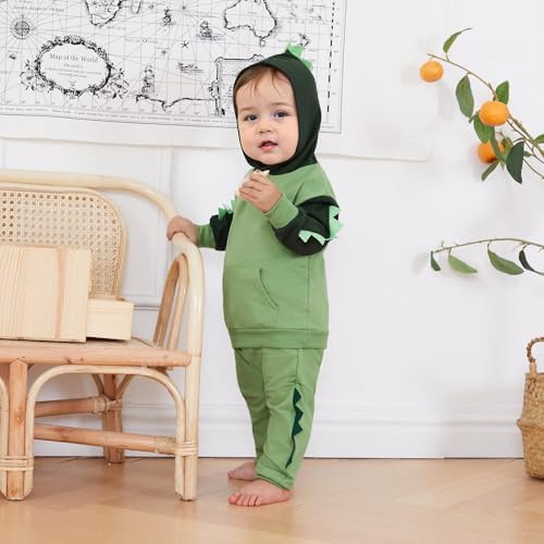 Infant Baby Boy Fall Winter Clothes Outfit Hooded Long Sweatshirt Pant Set - Image 3