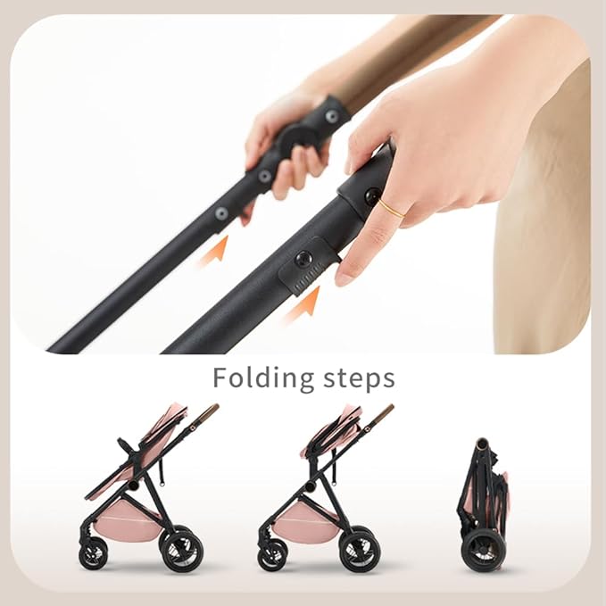 2 in 1 Baby Stroller, High Landscape Infant Stroller Pram Foldable Pushchair with Adjustable Canopy, Storage Basket, Suspension Wheels,5-Point Harness,Mom Bags (Brown)