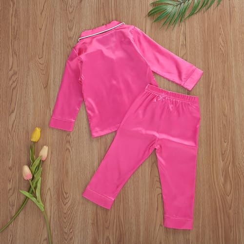 Kids Baby Girl Boy Satin Pajamas Set Button Down Sleep Shirt Top+Long Pants - Image 3