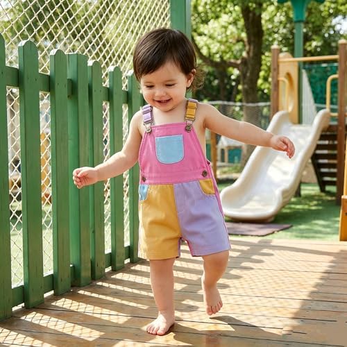 Fernvia Toddler Kids Baby Girl Boy Contrast Color Overalls Shorts Clothes - Image 3