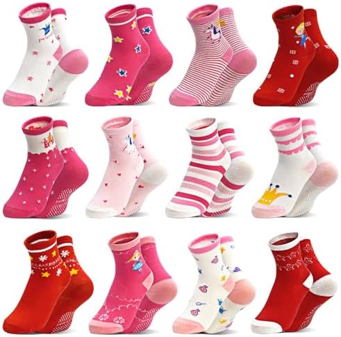 SkiBeaut Baby Toddlers Girls Socks, 12 Pairs Non Slip Kids Grips Toddler Grippy by SKIBEAUT