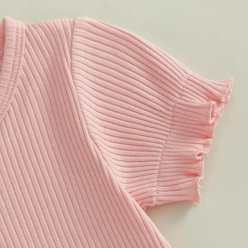 Fernvia Newborn Baby Girl Clothes Solid Color Ribbed Knit Ruffle Romper Preemie - Image 5