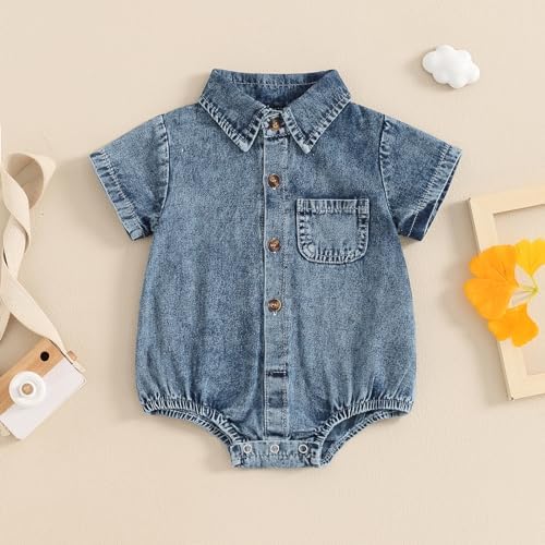 Baby Girl Denim Outfit Button Romper Jean Jumpsuit Shorts Overalls Toddler - Image 2