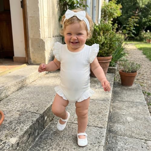 Newborn Baby Girl Bubble Romper Sleeveless Ruffle Onesie Solid Bodysuit - Image 2