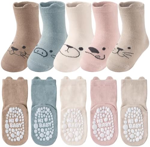 Toddler Grip Socks, 5 Pairs, Cotton Crew by SukModen