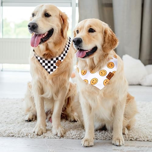 JarThenaAMCS 2Pcs One Happy Dude Dog Bandana Boho Smile Face Checkerboard Print - Image 6