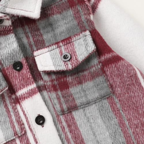 YOUNGER STAR Toddler Kids Boys Girls Flannel Hooded Plaid Shirt Button Baby Red - Image 6
