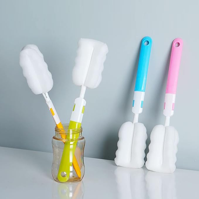 INVODA 4PCS Sponge Cup Brush with 4PCS Straw Brushes Portable Long Handle Water Bottle Cleaner Brush for Baby Bottles Vacuum Flasks Mugs Glasswares