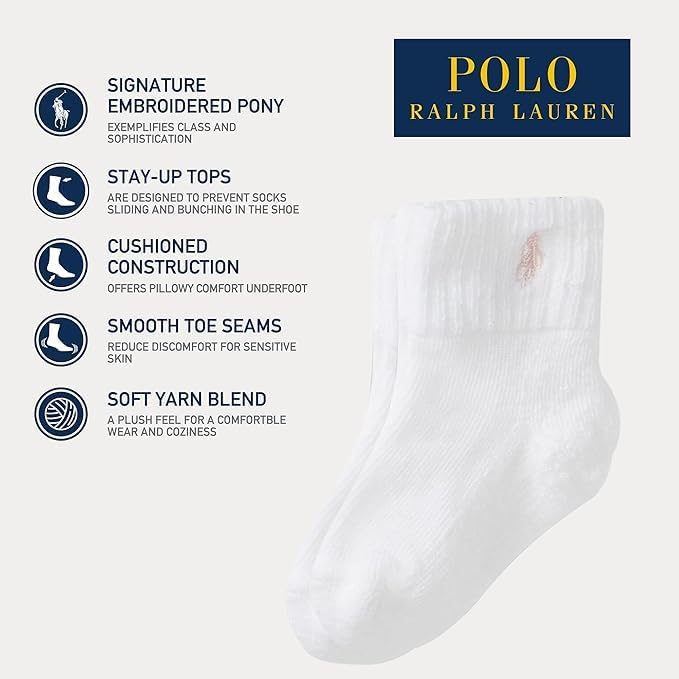 Polo Ralph Lauren Baby’s Classic Sport Ankle Socks, 6 Pair Pack, Soft Stretchy - Image 4