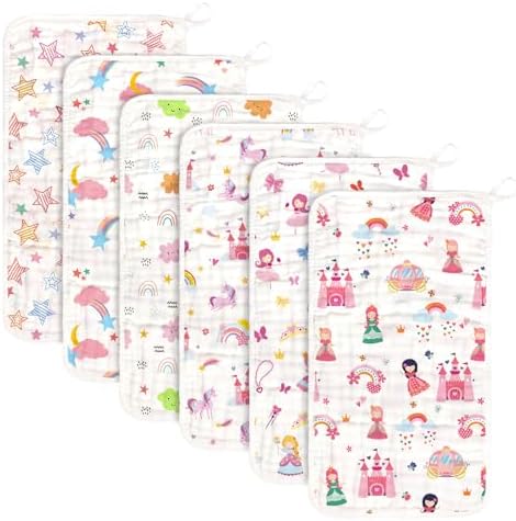 Baby Burp Cloths Muslin Washcloths 6 Pack Cotton Burp Rags by Decalsweet