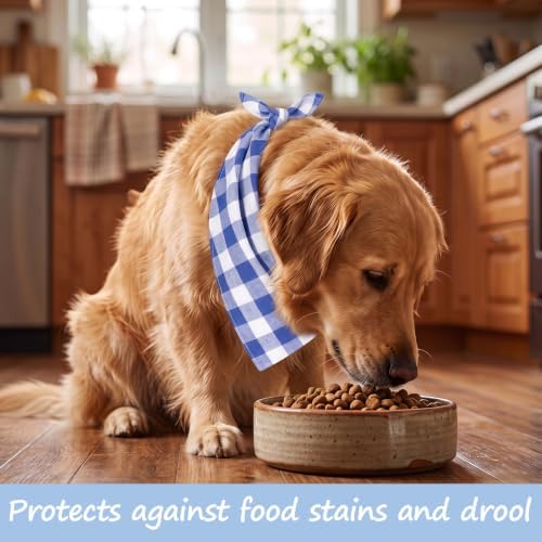 Blue Gingham Dog Bandana, Cotton Linen Adjustable Triangle Dog Scarf Plaid Pet - Image 3