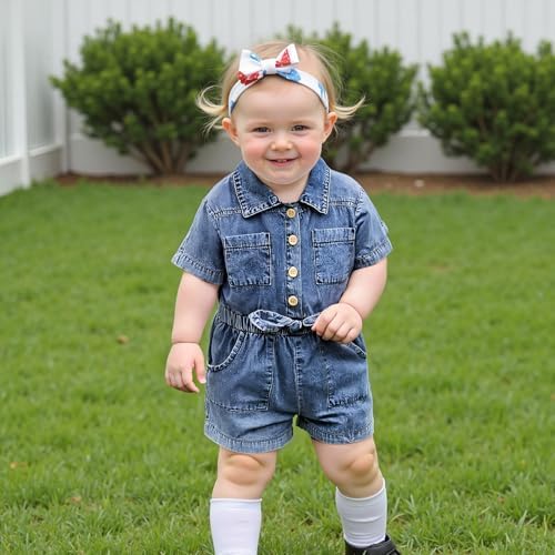 Baby Girl Denim Outfit Button Romper Jean Jumpsuit Shorts Overalls Toddler - Image 3