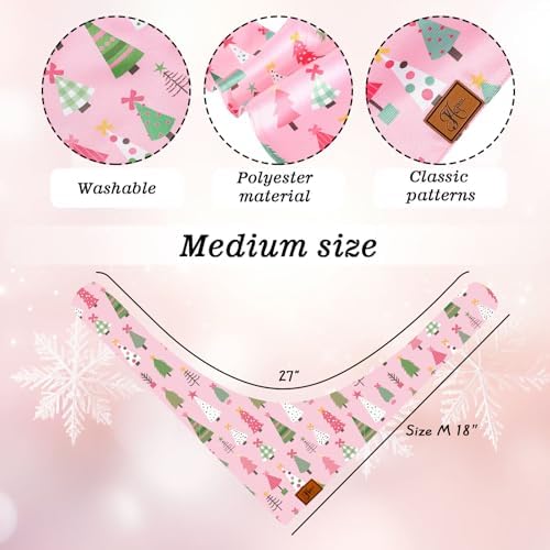 JarThenaAMCS 2Pcs Pink Christmas Dog Bandana Cute Xmas Tree Winter Snowflake - Image 2