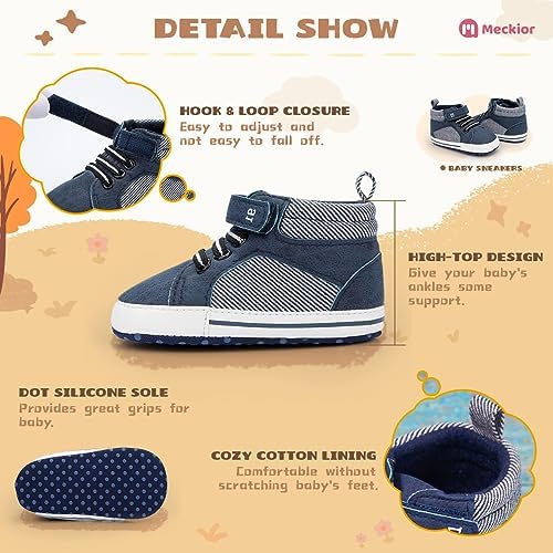 Meckior Toddler Baby Boys Girls High Tops Ankle Sneakers Soft Anti-Slip Sole PU - Image 4
