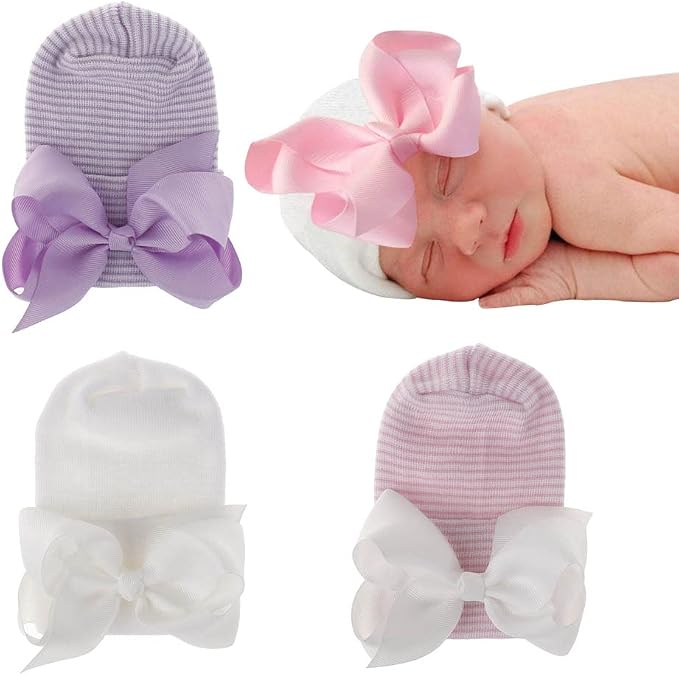 Newborn Baby Hat Infant Caps Baby Boy Girl Toddler Hospital Hats Bow Double by Upeilxd