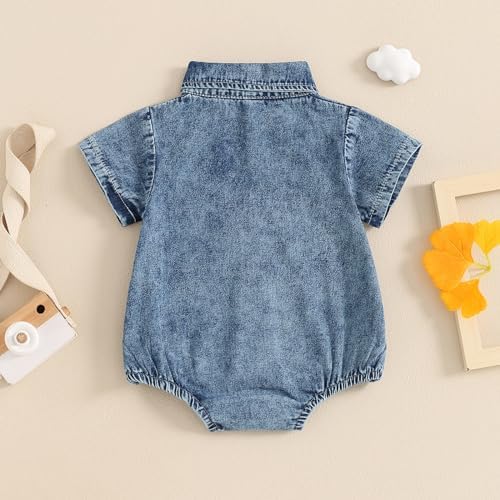 Baby Girl Denim Outfit Button Romper Jean Jumpsuit Shorts Overalls Toddler - Image 3