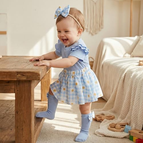 Giraropa Newborn Baby Girl Clothes Smocked Bubble Romper Dress + Socks + - Image 5