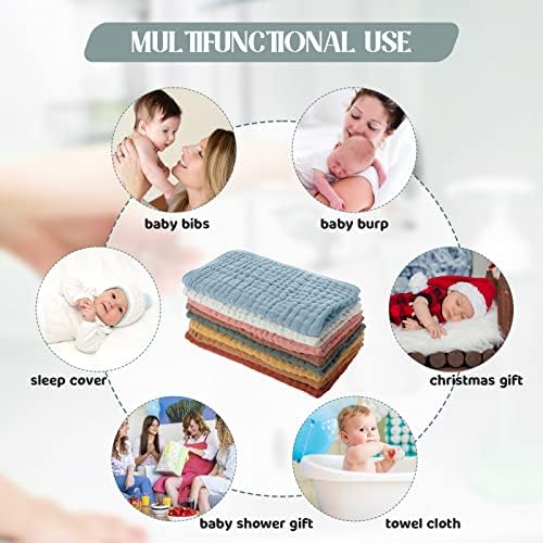 8 Packs Muslin Burp Cloths Large 20" x 10", 6 Layers Unisex Baby Absorbent 100% - Image 4