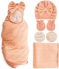 AQOKKA Newborn Receiving Blanket Wheat Ear Bow Hat Mitten Set | 4 Set Receiving by AQOKKA