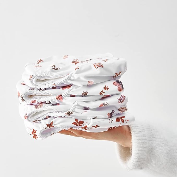 HappyFlute 9 Sets Newborn Baby Cloth Pocket Diapers One Size Adjustable Reusable for Baby Boys and Girls(6-33 pounds,0-3 Years),One Wet Bag+4Diapers and 4Inserts
