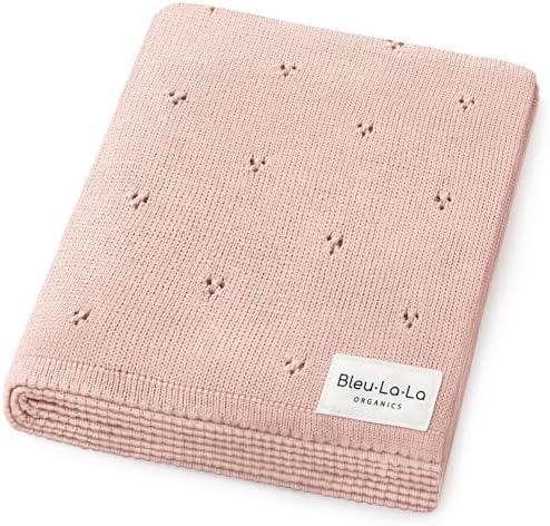 100% Luxury Organic Cotton Pointelle Knit Baby Quilt Blanket by BleuLaLa