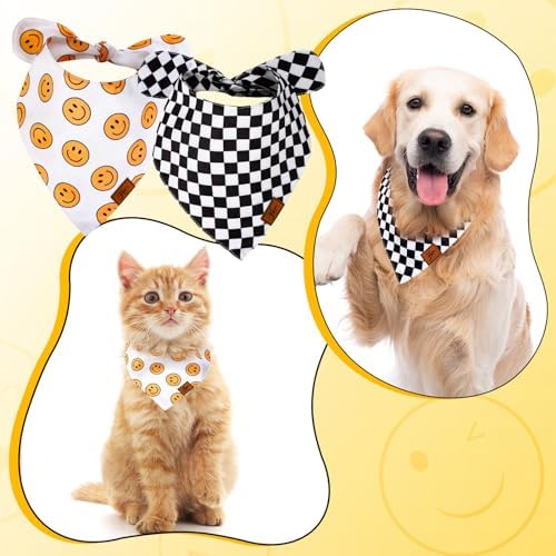 JarThenaAMCS 2Pcs One Happy Dude Dog Bandana Boho Smile Face Checkerboard Print - Image 3