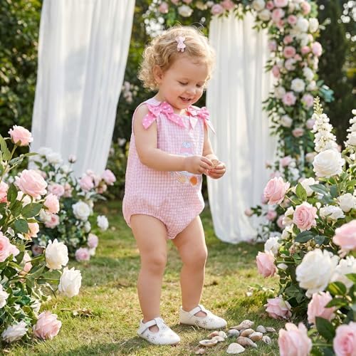 Newborn Baby Girl Summer Outfit Sleeveless Bubble Romper Gingham Bodysuit - Image 4