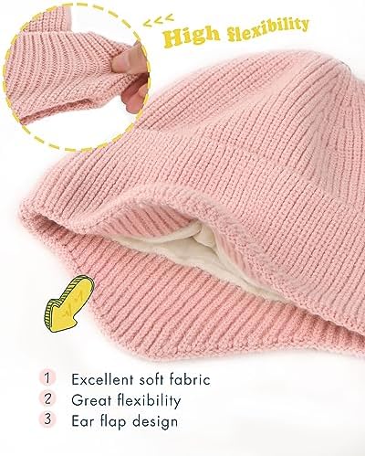 Camptrace Baby Toddler Winter Earflap Hat Fleece Lined Kid Pom Beanie - Image 4
