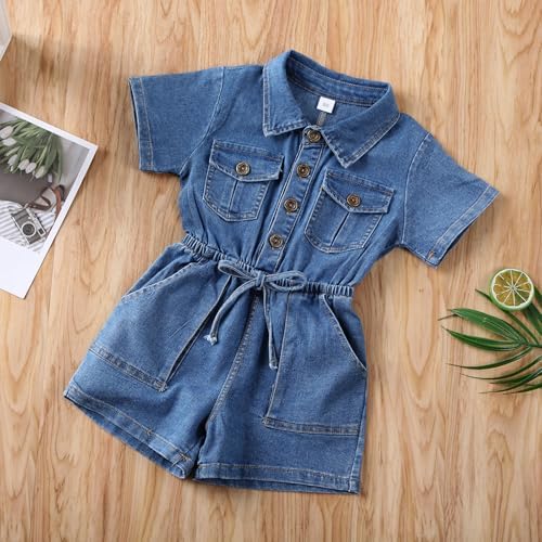 Baby Girl Denim Outfit Button Romper Jean Jumpsuit Shorts Overalls Toddler - Image 2