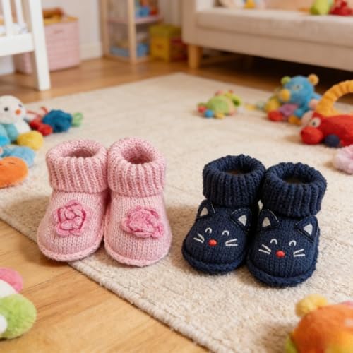 2 pairs Cute Knit Animal Baby Booties - Image 3