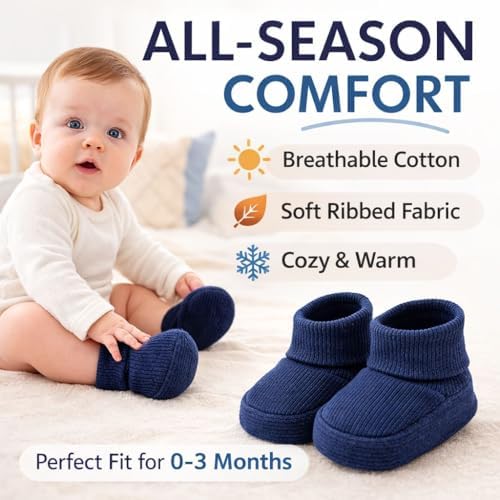CEOBABY Baby Booties 0–3 Months, Newborn Shoes, Soft Cotton Infant Bootie Socks - Image 6
