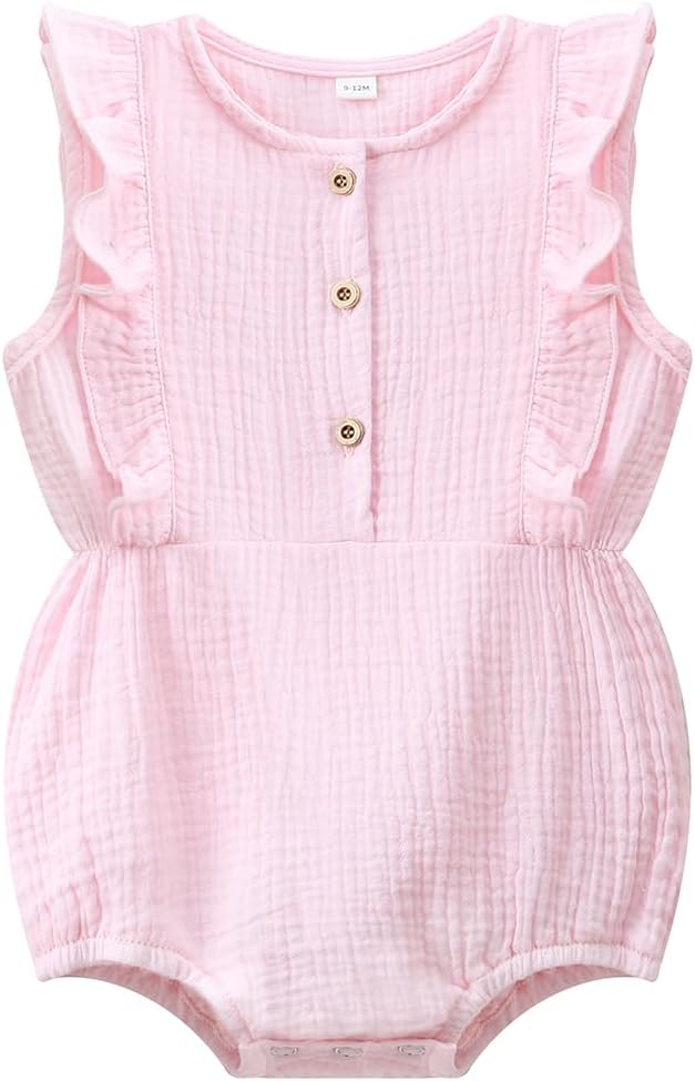 Baby Girl Bubble Romper Muslin Cotton Newborn Summer Clothes, 0-18M | Baby by WATOCHE
