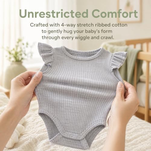 Baby Girl Knit Ruffle Outfit Clothes Ribbed 100% Organic Cotton Solid Color - Image 6