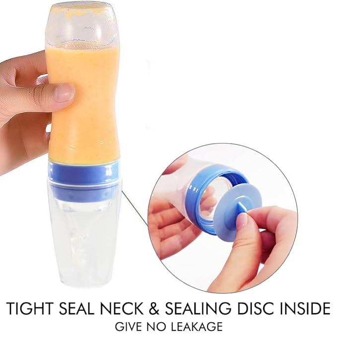 Matyz 2 PCS Silicone Baby Food Dispensing Spoon (Blue, 4oz/120ml) Squeeze Feeder with Spoon - Spoon Bottle for Baby - Baby Spoon Feeder Bottle Baby Solid Food Feeder - Ideal for 4 Months+ Babies