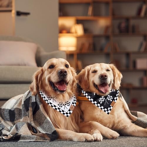 JarThenaAMCS 2Pcs Race Car Pit Crew Dog Bandana Black White Race Checkered Flag - Image 6
