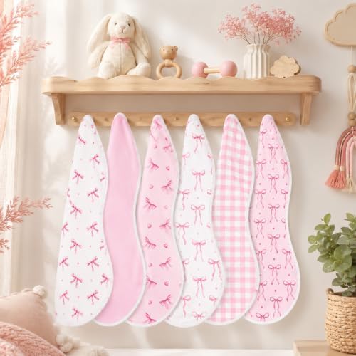 party greeting 6 Pcs Pink Bow Baby Burp Cloths - Image 4