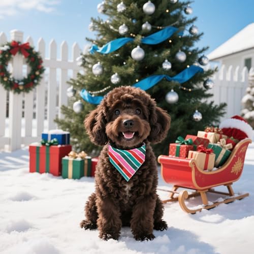 lionet paws Christmas Dog Bandana, Fabric Colorful Stripe Dogs Kerchief - Image 3