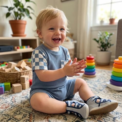 Newborn Baby Boy Girl Clothes Checkered Plaid Romper Waffle Knit Short Sleeve - Image 3