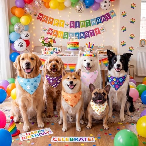 50 Pcs National Dog Day Dog Bandanas Bulk Pastel Paw Prints Pattern - Image 5