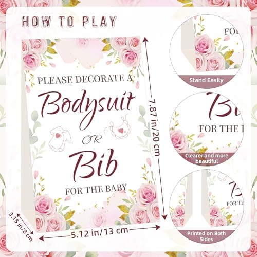 Bibs Bodysuits Baby Shower Game Sign Set Newborn Onesies Feeder Gift Fabric - Image 3
