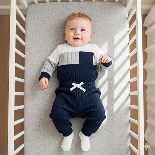 Giraropa Newborn Baby Boy Clothes Rib Knit Romper Jumpsuit Solid Sweater - Image 5