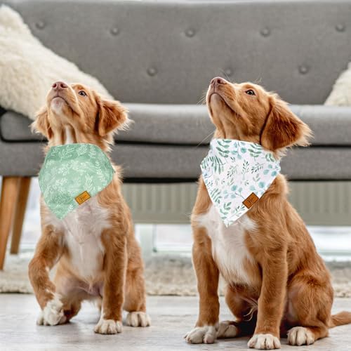 JarThenaAMCS 2Pcs Boho Dog Bandanas Sage Green Eucalyptus Leaves Triangle - Image 4