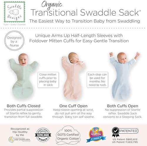SwaddleDesigns Organic Transitional Swaddle Sack, Arms Up Half-Length Sleeves & - Image 3